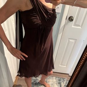 Beautiful Chocolate Brown Knee Length One Shoulder Cocktail Dress.  Size 6.